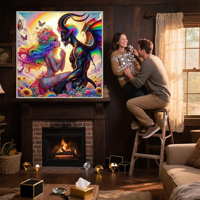 ijbnhd Diamond Art Kits for Adults, 5D Angel and Devil Diamond Painting Kits for Adults, DIY Full Drill Angel Gem Art Crystal Rhinestone for Wall Home Decor 14X14inch