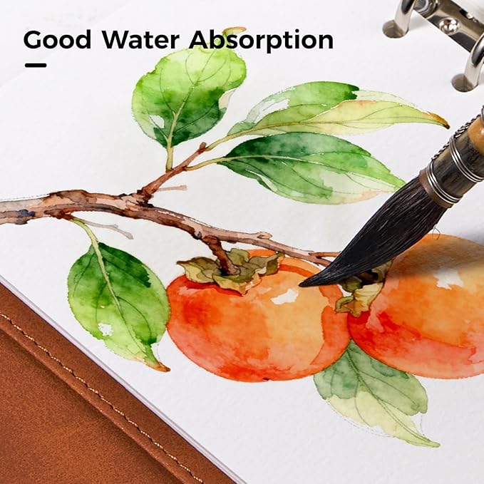 Lightwish Watercolor Sketchbook 100% Cotton, 300gsm (140lb) - 6.69" x 3.94" Hot Press Watercolor Paper Journal Notebook - 20 Sheets with PU Leather Cover for Drawing Mixed Media
