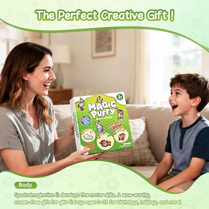 avtctek Magic Foam Texture Painting Kit - 3D Art Puffy Paint Kit, 15 Mess-Free Animal Paint by Number Craft for Kids Ages 3-10