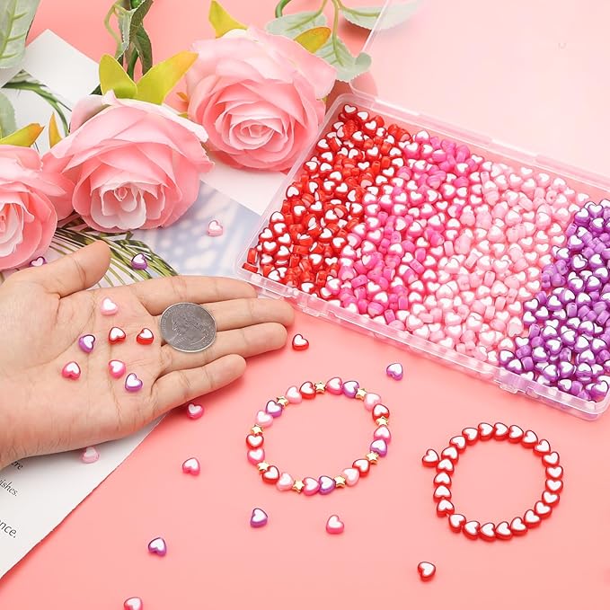 700 Pieces Valentine’s Day Heart Beads, Assorted Colors Acylic Heart Bead for Bracelet Making Kit Jewelry Necklace Earring Making DIY Crafts