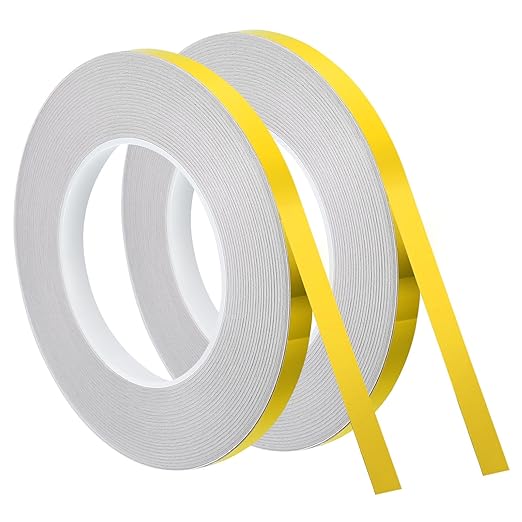 uxcell Metallic Tape, 0.39 in x 164 ft Self Adhesive Metalized Polyester Film Tape Waterproof Shiny Washi Tape for Walls Graphic Arts Gifts Wrapping Crafts Decoration, Gloss Gold, 2 Pcs