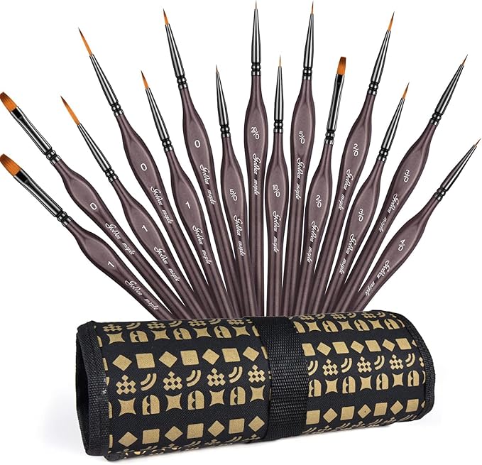 Golden Maple Miniature Paint Brushes, 15PC Model Brushes Micro Detail Paint Brush Set, Fine Detailing for Acrylics, Oils, Watercolors & Paint by Number, Figurine (Brown)