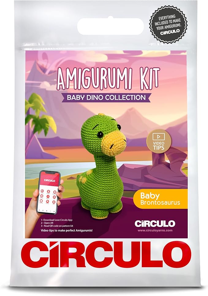 CÍRCULO Amigurumi Crochet Kit - Baby Dino - All Included, Easy Instructions - Crochet Kit for Intermediate - Crochet Set - Animal Crochet Kit, Premium Amigurumi Yarn for Crocheting – Brontosaurus