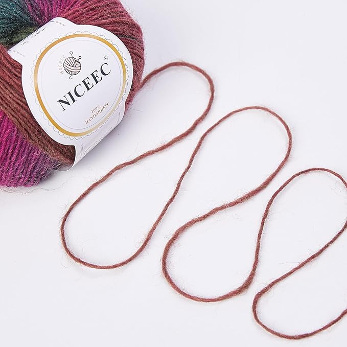NICEEC 2 Skeins Rainbow Soft Yarn 100% Wool Gradient Multi Color Yarn for Crocheting Knit Total Length 180m×2(196yds×2,50g×2)-20#