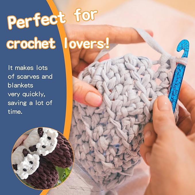 Qmnnma 5 Large Crochet Hooks, 12mm-25mm Crochet Hooks, Huge Transparent Crystal Crochet Sets for Crocheting Yarn, Chunky Yarn, DIY Crafts (Blue)