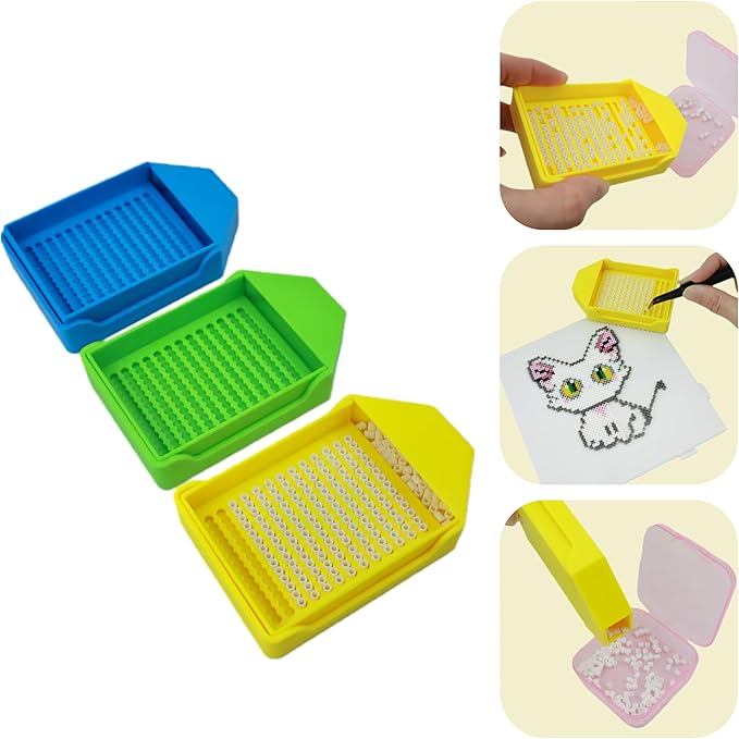 3 Pcs 2.6mm Mini Fuse Beads Picking Tray Kit, Efficient Sorting Tools with Effortless Beads Recovery, Birthday Easter Gifts for Iron Bead Beginners (Blue,Green,Yellow)