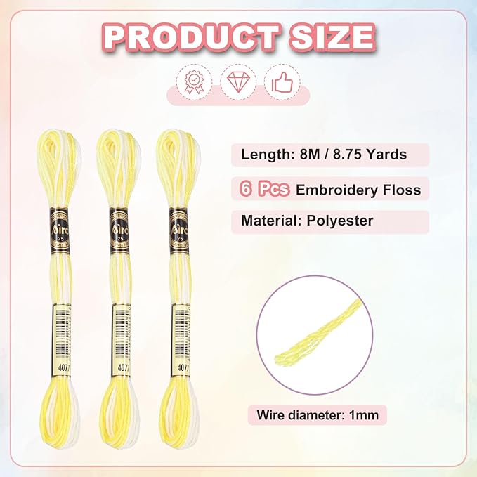 PATIKIL 6 Skeins Embroidery Floss, Polyester Embroidery Threads Bracelets String for Cross-Stitch Hand Embroidery, Yellow White