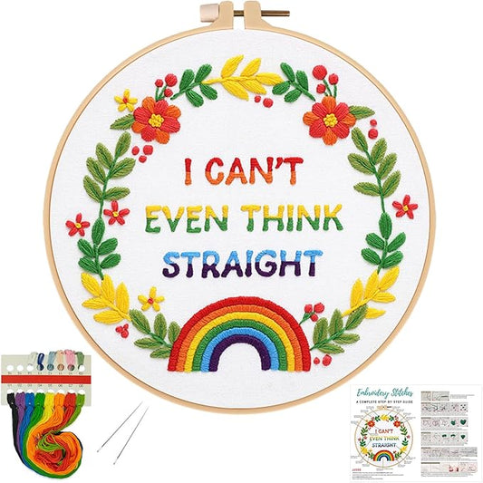 Louise Maelys LGBT Embroidery Kits for Beginners,Adults Starter Cross Stitch Kit with Flowers Pattern,DIY Needlepoint Including Cloth, Needles,Threads and Instruction