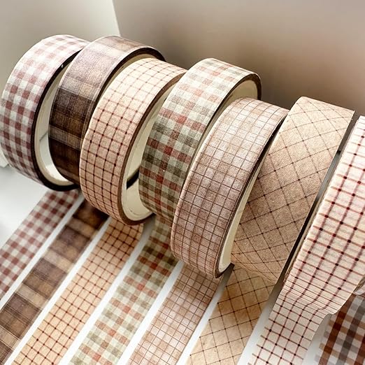 YUBX Vintage Washi Tape Set 8 Rolls Thin Retro Decorative Antique Patterns Masking Tapes for Arts, DIY Crafts, Journals, Planners, Scrapbook, Wrapping (Retro Plaid)