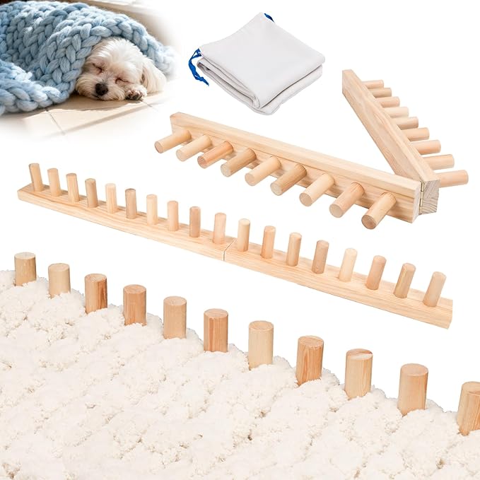 Solid Wood Chunky Blanket Loom for Chunky Yarn to Knit without Needles - Foldable Chunky Yarn Loom for Blankets & Scarves - Available in 32"/48"/72" - with Storage Bag, Stress Relief DIY Gift