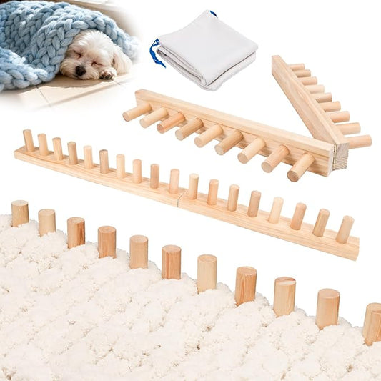 Solid Wood Chunky Blanket Loom for Chunky Yarn to Knit without Needles - Foldable Chunky Yarn Loom for Blankets & Scarves - Available in 32"/48"/72" - with Storage Bag, Stress Relief DIY Gift