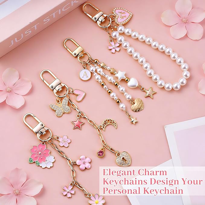 Wurosi 680 Pcs Keychain Making Kits, Pink DIY Bag Charm Kit, 78.74 Inch Chains, Key Chain Hooks, Jump Rings, Lobster Clasps, 225 Charms & Letter, Tools, Great for a Custom Gift, Party, or Family Activ