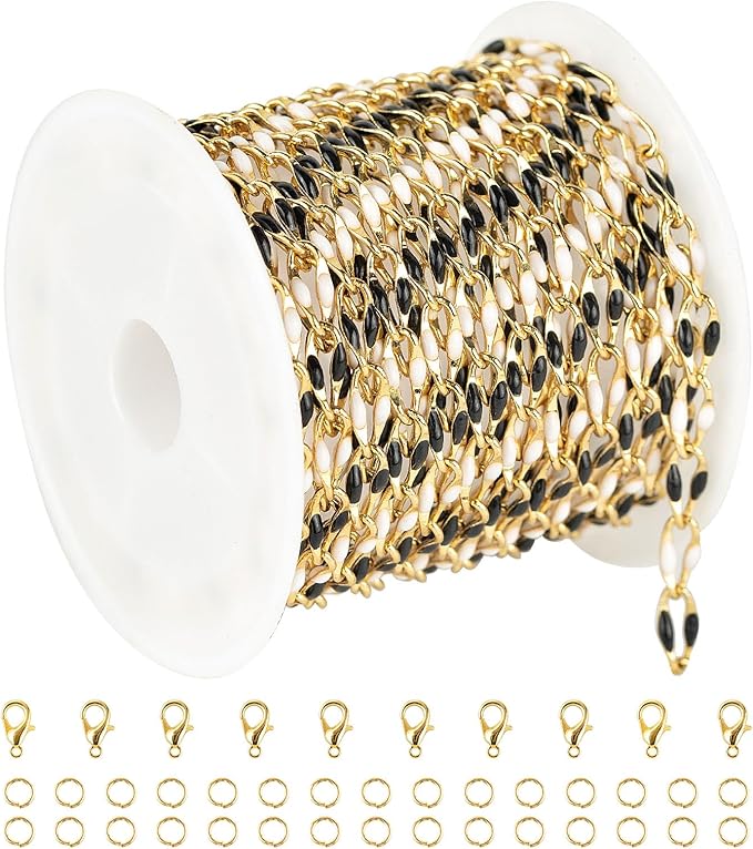 YOUBEIYEE 2 Meters Jewelry Chains Bulk Black White Enamel Cable Chain Necklace DIY Gold Plated Brass Chain for Jewelry Making