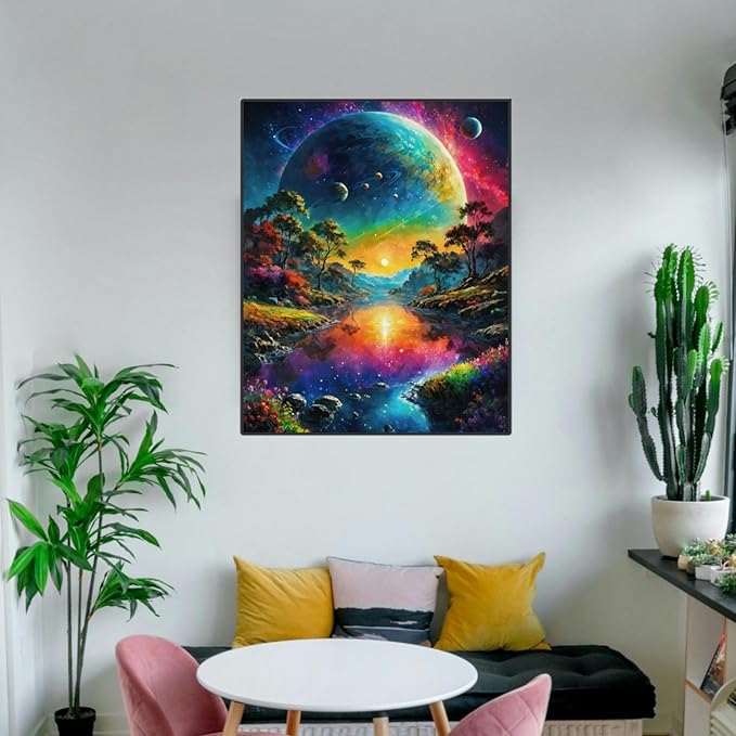 ldazao Earth and Stars Space DIY Paint by Number, Mountain Paint by Numbers for Adults - Landscape Paint by Number On Canvas Without Frame for Gift Home Wall Decor(16x20inch)