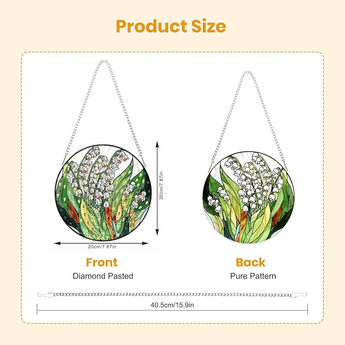 EOBROMD Diamond Hanging Art Kits for Adults, Lily of the Valley Suncatcher Diamond Art Painting, DIY Special Shaped Rhinestone Kits for Adults, Window Pendants Home Garden Wall Hanging Ornament