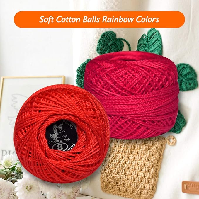 colored bird Crochet Thread 10 Balls Cardinal Size 8 for Crochet Hardanger Cross Stitch Needlepoint Hand Embroidery (Red)