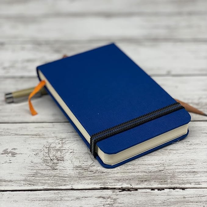 Handbook Journal Co. Sketch Book - Pocket Portrait 5.5 x 3.5 in Ultramarine European Linen-Bound Hard Cover, 128 Pages (64 Sheets) of 130 GSM Acid-Free Art Drawing Paper, Pocket and Elastic Closure