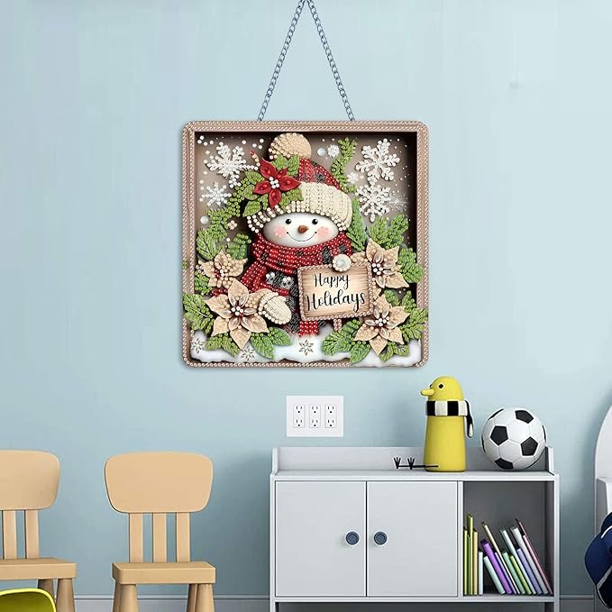 NEGEKFKX Christmas Diamond Art Hanging Pendant Kits,Snowman Special Shape Diamond Art Kits for Adults,Double Sided Hanging Acrylic Ornament Kit,Pendants Home Garden Wall Hanging Kits Hanging Ornament