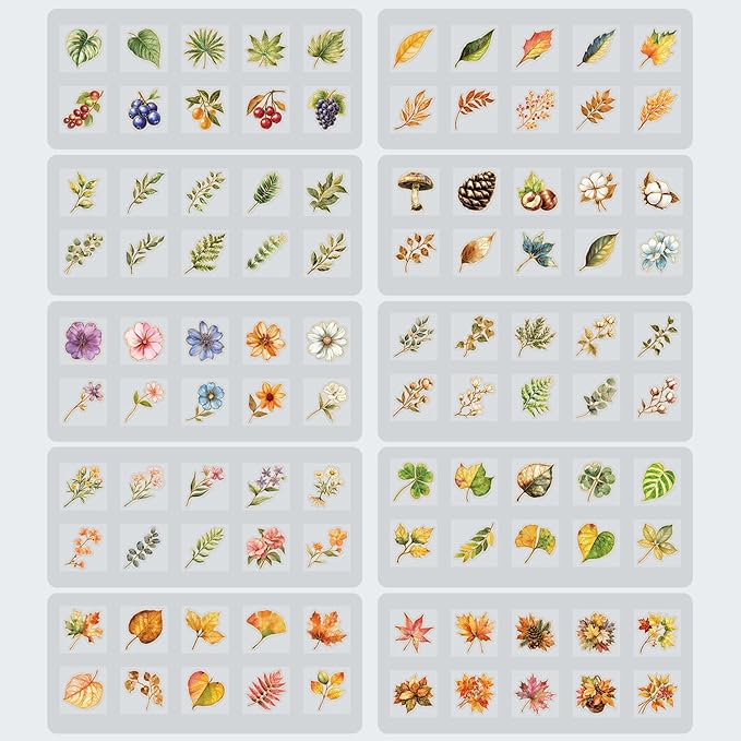 emmoolife Pressed Flower Stickers Set (100 PCS) Dried Flowers Themed Resin Sticker Decals Floral Botanical Journaling Stickers for Scrapbook Supplies Bullet Junk Journal Bottles Planner Laptops