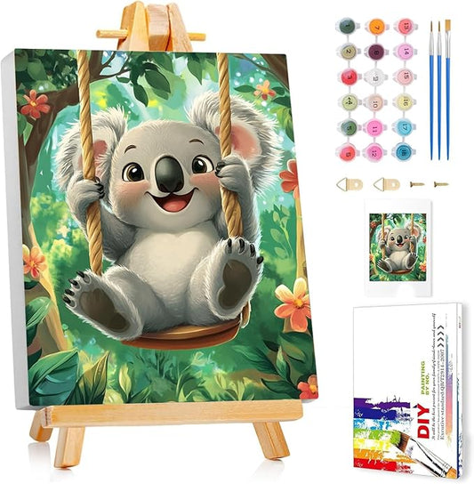 Reivworl Paint by Numbers Kit for Kids - with Frame and Easel, Koala Paint by Number Kids Age 6-8-12 Boys Girls, Paint by Numbers for Gifts and Decor (9.5X12Inch)