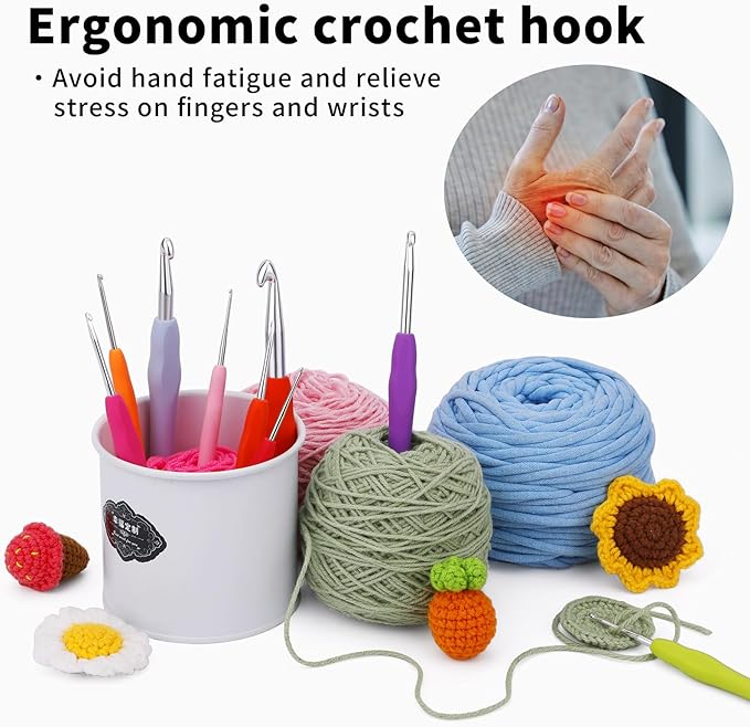 2PCS 5.0 mm SizeH Crochet Hooks, Ergonomic Handle Crochet Hooks for Arthritic Hands, Smooth and Extra Long Crochet Needles for Beginners, Knitting Needles for Beginner Handmade DIY Multicolor