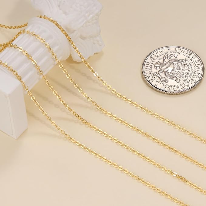 Crisjanggo 2 Rolls Total 65.6 Feet Stainless Steel Chains Gold Plated Cross Jewelry Chain Roll for DIY Jewelry Bracelet Necklace Making with Lobster Clasps Jump Rings