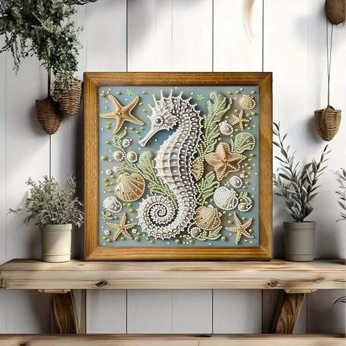 ZQEATRY 5D Special Shape Diamond Art Kits for Adults,Animal Seahorse Diamond Painting Kits for Beginners,DIY Gem Art Crystal Rhinestones Painting Kits for Home Wall Decor 12×12inch