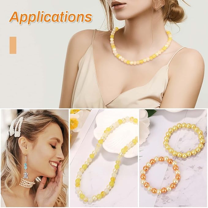 PAXCOO 720pcs 8mm Glass Beads for Jewelry - 24 Color Loose Beads for Bracelets, Earrings, Necklaces - Jewelry Making Supplies, Orange and Yellow
