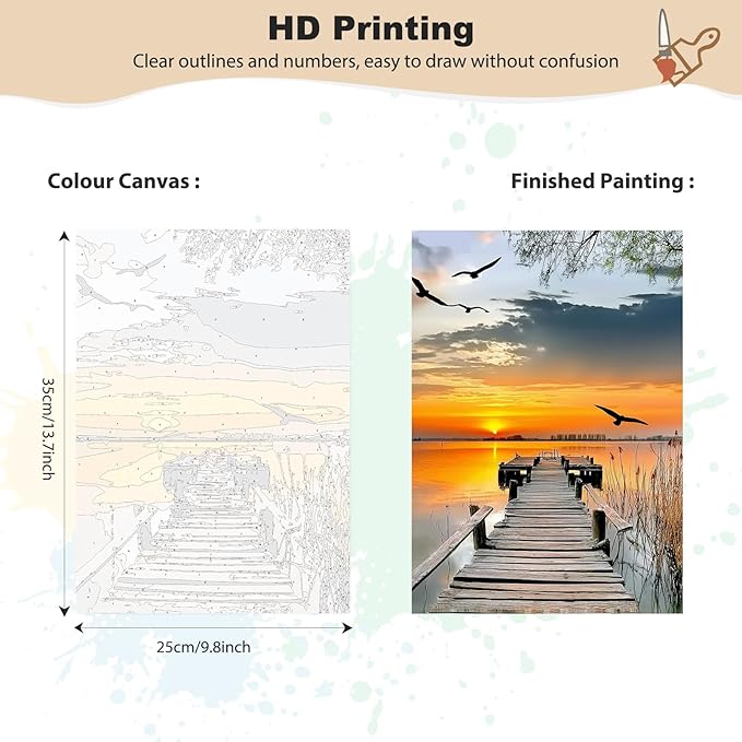 EOBROMD Framed Paint by Numbers Kits for Adults - Wooden Easel, Landscape DIY Acrylic Paint by Number on Stretched Canvas, Painting Kits Adults Oil by Numbers for Home Decor 10x14 Inch