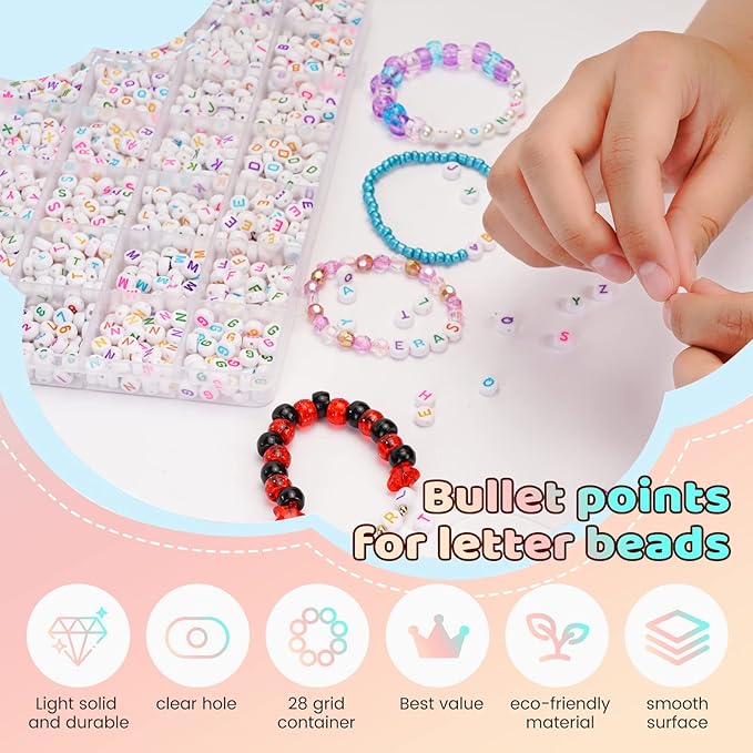 1400 Pcs Letter Beads Kit, 28 Styles White Acrylic Alphabet Beads Letter Beads for Jewelry Making wiht Number Beads Heart Beads Friendship Bracelet Kit