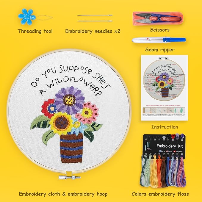 BERYA Cactus Embroidery Kit Including Video Step by Step Instructions Embroidery Hoop,Color Threads and Embroidery Scissors for Beginners-Handmade Needlepoint Kits for Adults