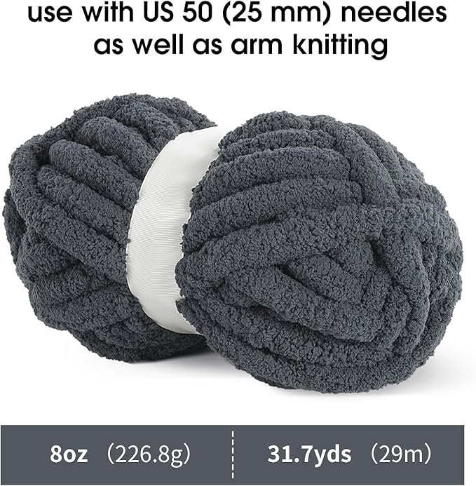 MABOZOO Assorted Chunky Yarn for Crocheting 8 Pack,Fluffy Jumbo Chenille Yarn,Soft Plush Yarn Bulky,Giant Thick Fuzzy Yarn for Hand or Arm Knitting,4 Dark Grey & 4 Rice Grey(31.7 yds,8 oz Each Skein)