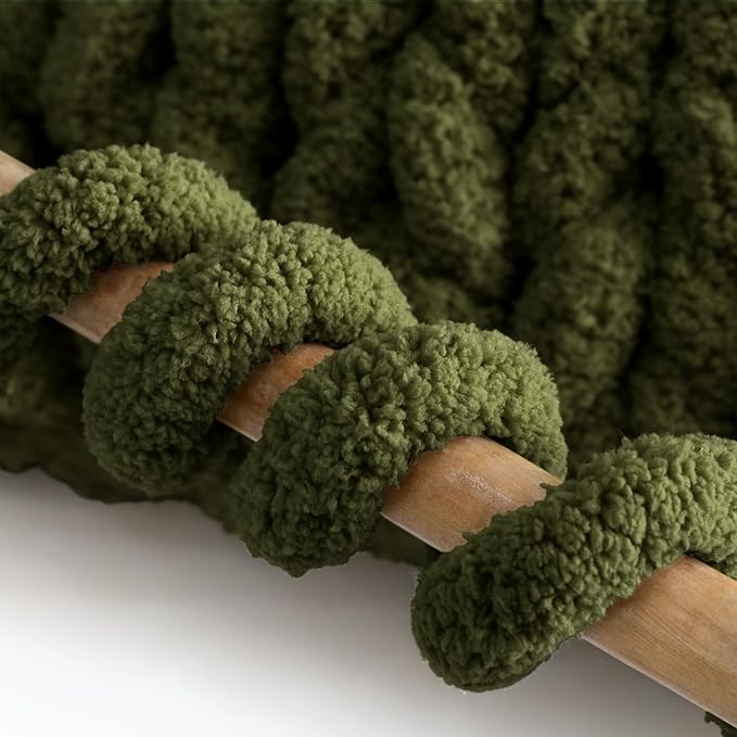 Jumbo Chunky Yarn for Hand Knitting - Super Thick Chenille Chunky Yarn for Crocheting - Extra Soft Bulky Fluffy Blanket Big Yarns 8 Jumbo Pack (27yds,8 oz Each Skein) Olive Green