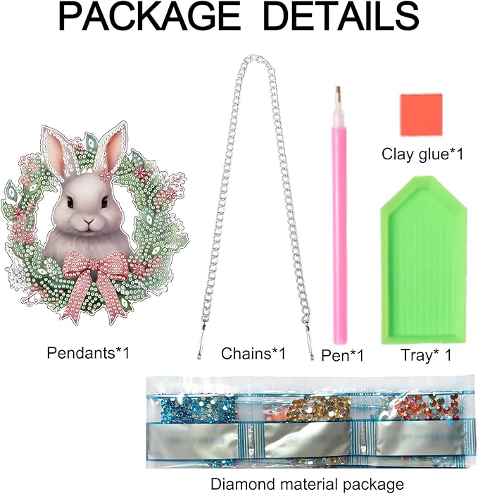 Tontut Bunny Diamond Painting Hanging, Easter Special Shape Diamond Painting Kits, Acrylic Crafted Diamond Art for Home Wall Garden Decoration