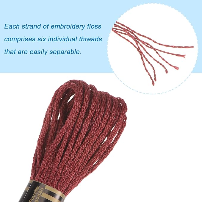 HARFINGTON 12 Skeins Embroidery Floss 8m Each Egyptian Long Fiber Cotton Cross Stitch Thread 26S/2x6 for Embroidery Projects Bracelet, Dark Red