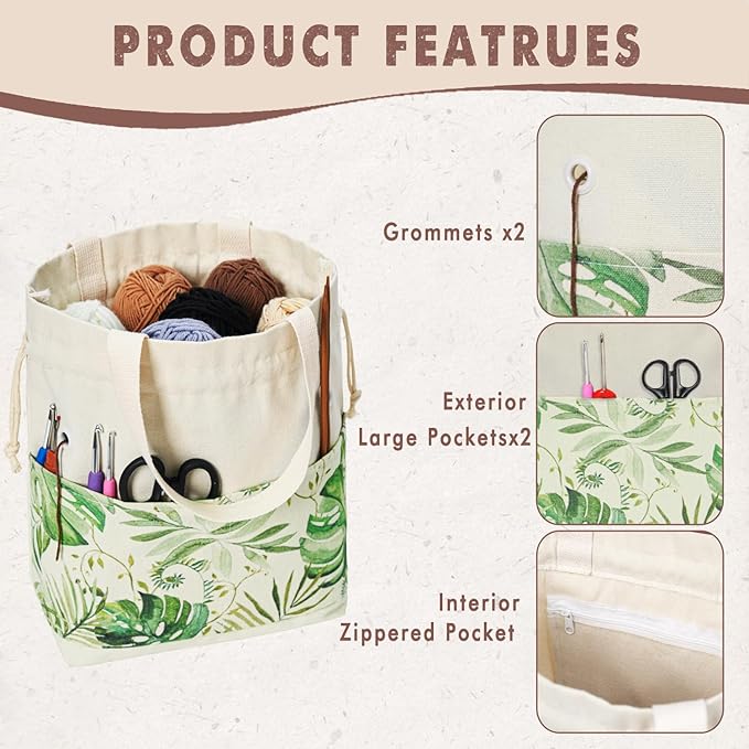 TOGETRUE Yarn Bag, Knitting Crochet Tote Bag, Yarn Storage Bags Organizer, Crochet Bags for Crocheting Project, Store Skein Ball, Short Knitting Needle (Green)