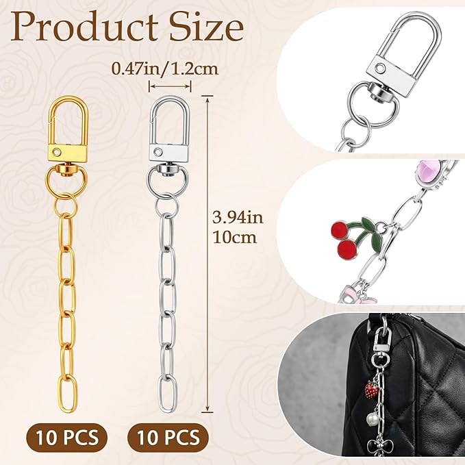 Hzopcw 20pcs Keychain Making Kit, Gold & Silver Key Ring Swivel Snap Hook Chains, Alloy Extender Keychain Bag Charm Kits for DIY Crafts Jewelry Making Handbag Purses- A Style