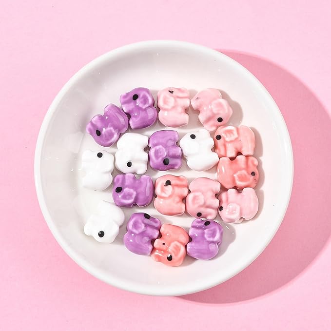 18Pcs Porcelain Ceramic Elephant Beads, 4 Colors Cute Animal Porcelain Loose Spacer Beads for DIY Necklaces Bracelets Crafts Supplies Jewelry Accessories