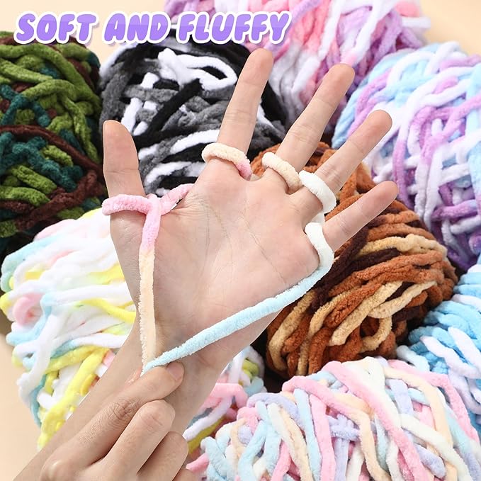 Buryeah 8 Pack Chunky Chenille Yarn for Crocheting Soft Thick Fluffy Yarn for Hand Knitting Bulky Velvet Blanket Plush for Weaving DIY Crafts Each 3.5 oz 55 Yards (Gradient Colors)