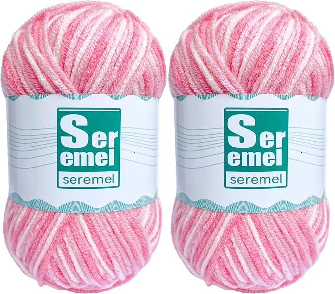 2 Pcs （2 * 48g/2 * 142yards） Crochet/Knitting Rainbow Yarn,Multicolor Variegated 100% Acrylic Yarn,Crochet Yarn for Beginners,Soft Yarn for Crocheting Blanket (Pink White Flower)