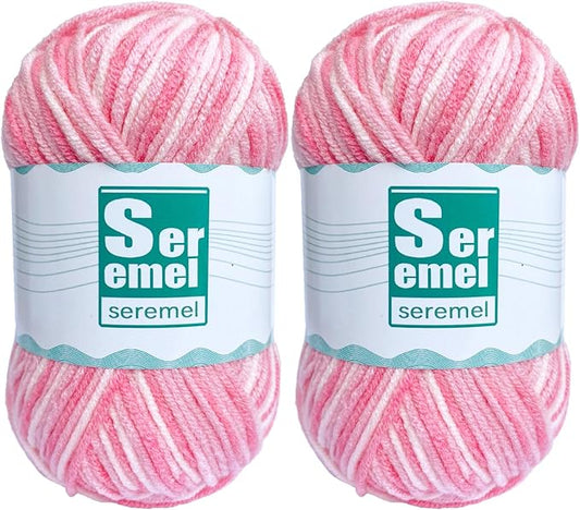 2 Pcs （2 * 48g/2 * 142yards） Crochet/Knitting Rainbow Yarn,Multicolor Variegated 100% Acrylic Yarn,Crochet Yarn for Beginners,Soft Yarn for Crocheting Blanket (Pink White Flower)