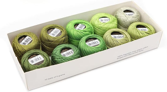 Size 8 Double Mercerized Egyptian Long Staple Cotton Pearl Thread Ball 5 Grams Rainbow Color Embroidery Thread 10 Colors per Box for Crochet Hardanger Cross Stitch Hand Embroidery (Set R)