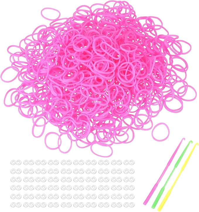 MECCANIXITY 1800 Pcs Loom Rubber Bands Kit with 75 Pcs S-Clips 3-Hooks Rubber Bands Refill Bracelet Making Kits for Weaving DIY Handcrafts Gift, Pink