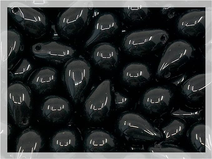 Czech 50-Piece Glass Beads, 6x9mm, Teardrop Jet Black Opaque