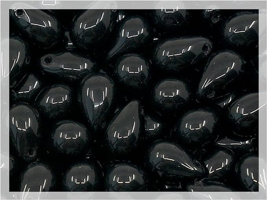 Czech 50-Piece Glass Beads, 6x9mm, Teardrop Jet Black Opaque