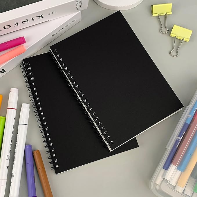 DSTELIN Premium 2-Pack Sketchbooks - Soft Cover, 140 Pages (70 Sheets), 7.5 x 5.1 inches, 100GSM Paper, Black Spiral Notebooks Set