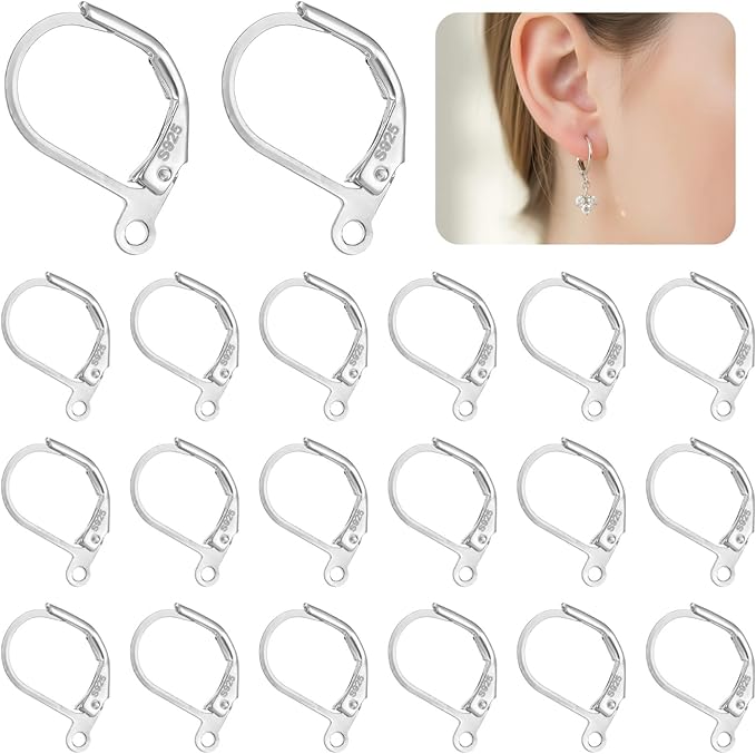 20 pcs leverback sterling silver earring hooks for jewelry making kit skin-friendly french hook earring clasps with loop dangle earrings findings for diy crafts and jewelry making