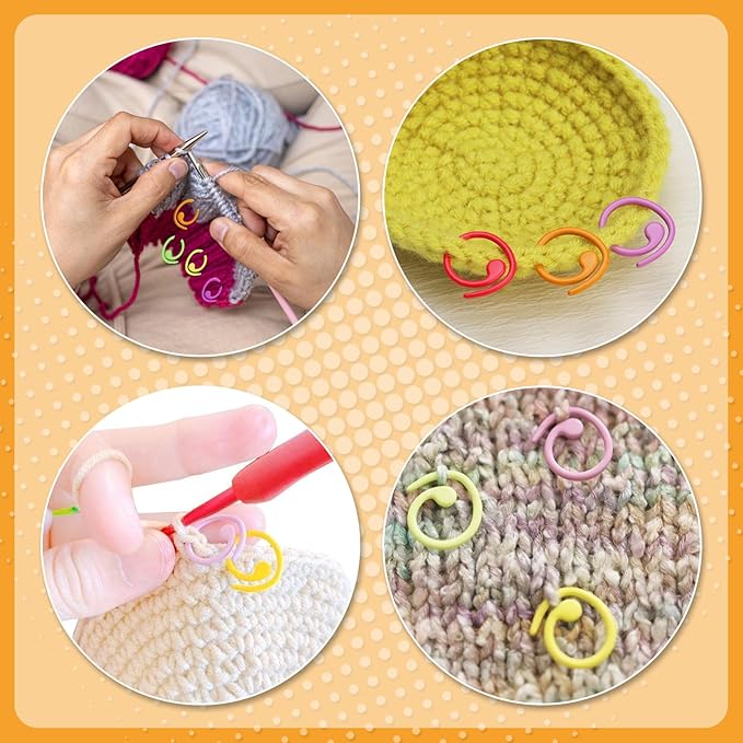Jmuiiu 100pcs Metal Stitch Markers, Spiral-Shaped Stitch Markers for Crocheting, Colorful Crochet Ring, Crochet Markers for Crocheting and Knitting with Storage Box