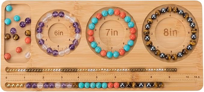 Bamboo Bead Board for Jewelry Making – Natural Bamboo Bracelet & Necklace Design Organizer with Grooved Sizes (Bracelet Slot Left)