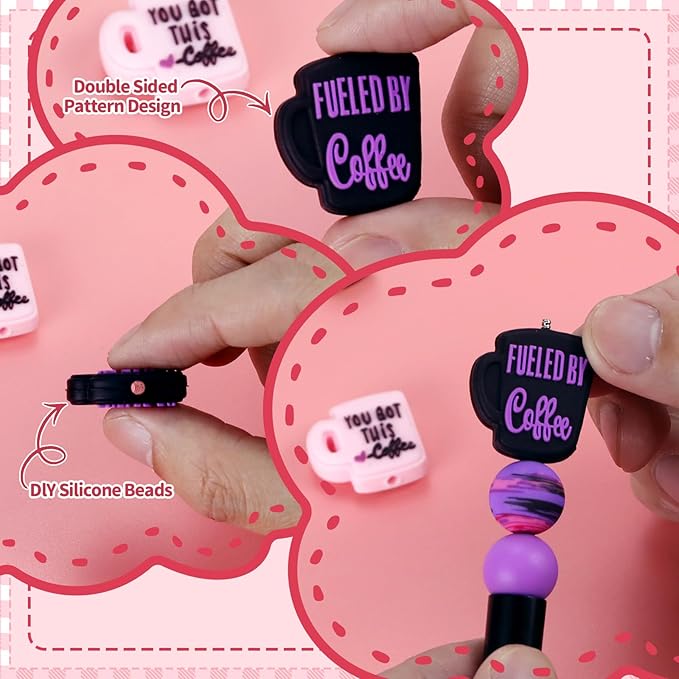 12pcs Coffee Silicone Focal Beads, Focal Beads for Keychain Making, Pens, Bracelet, Necklace Crafts, Bulk for DIY（Coffee）